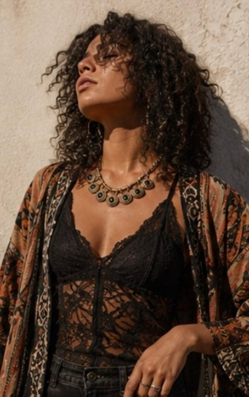 Boho Black Stone Medallion Statement Necklace Gold Tone Coin Collar